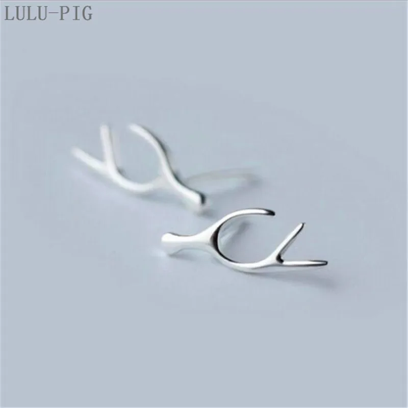 LULU-PIG, Стерлинговое Серебро 925 пробы, серьги-гвоздики, Корейская версия, простая Мода, оленьи рога, серебро, милые веточки, персональные женские серьги-гвоздики E0123