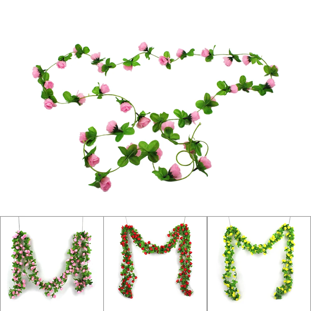 2m Simulation Rose Flower Vines Artificial Roses Silk Flower Arrangement Fake Rose Vine Home Outdoor Wedding Wall Decor