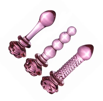 Crystal Rose Penis Glass Men's Women's G-spot Anal Anal Plug Beads Masturbation Erotic Expander Adult Sex Toy Products Prostate 3
