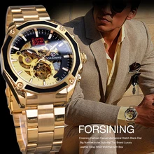 FORSINING relojes casuales para hombre, pulsera mecánica hueca, reloj de banda de aleación