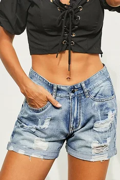 

CAWA Fashion Women High-Waisted Denim Shorts Summer Was Thin and Loose Wild Large Package Hip Slim Joker Size Hot Pants