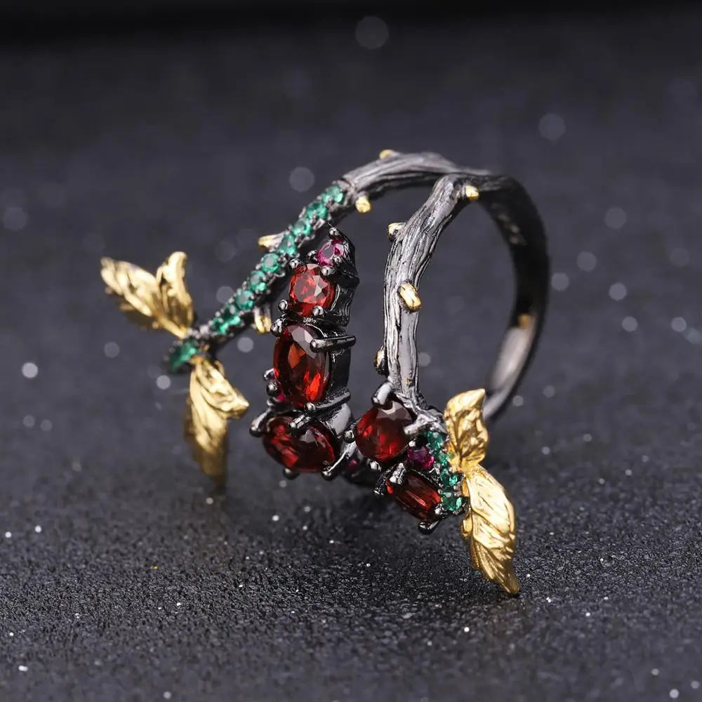 GEM'S балетное 925 пробы Серебряное кольцо оригинального дизайна 1.81Ct натуральный гранат ветка бабочка кольца для женщин Свадебные украшения