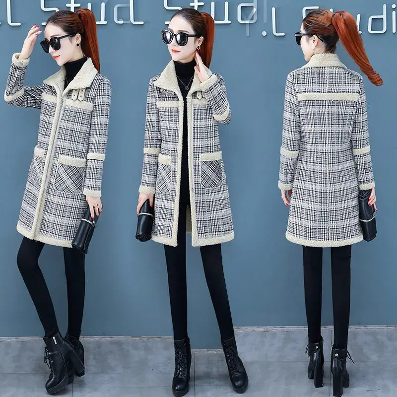 Женское замшевое меховое зимнее пальто, модное плотное длинное пальто из искусственной овчины, пальто для женщин, однотонный теплый Тренч - Цвет: colour 4