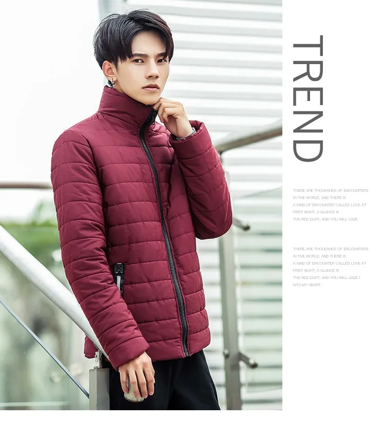 'Winter Men Casual Large Size Stand Collar Cotton-padded Clothes Korean-style Slim Fit Short Fashion Thick Cotton Coat