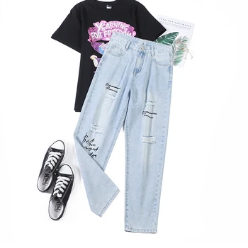 

Summer NEW Ripped Boyfriend Jeans For Women Fashion Loose Vintage High Waist Denim Straight Jeans Pantalones Mujer Vaqueros K632