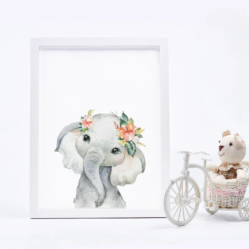 Elephant With Flowers Print Boho Nursery Decor Cute Animals Poster Baby Room Wall Art Canvas Picture Decoration Painting