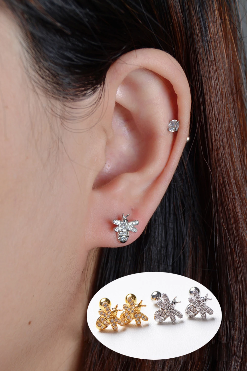 Новейшая 316L хирургическая сталь 20 г 0,8 мм циркон пчела Tragus Daith серьги, Надеваемые На Ушной Хрящ Пирсинг ювелирные изделия для тела 1 шт