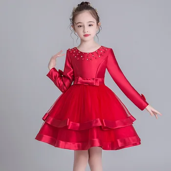 

long sleeve children clothing mesh embroidery flower girl dresses elegant clothes first communion princess baby tutu costume