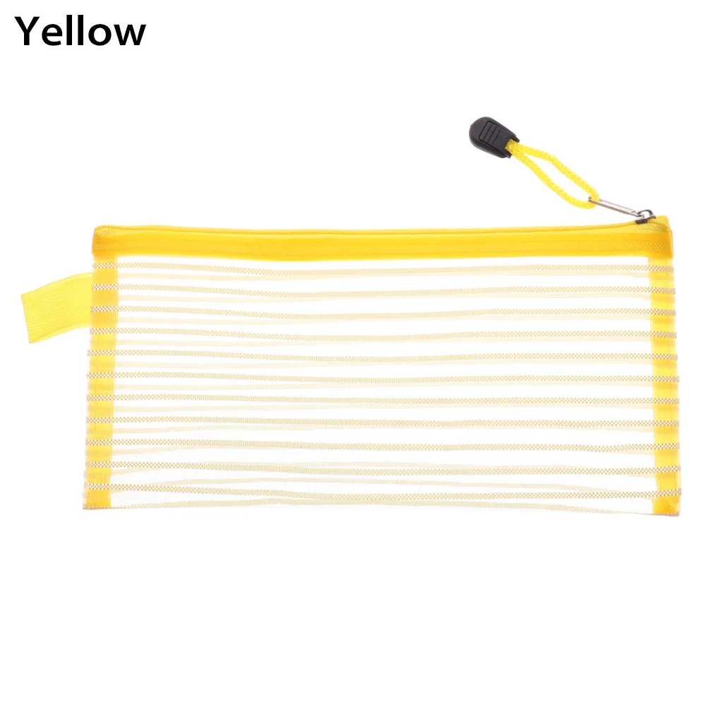 yellow 1 шт. ПРОСТАЯ ПРОЗРАЧНАЯ Сетчатая Сумка для документов прозрачная на молнии Студенческая сумка для канцелярских принадлежностей нейлоновая сумка чехол-карандаш офисные школьные принадлежности - Цвет: yellow