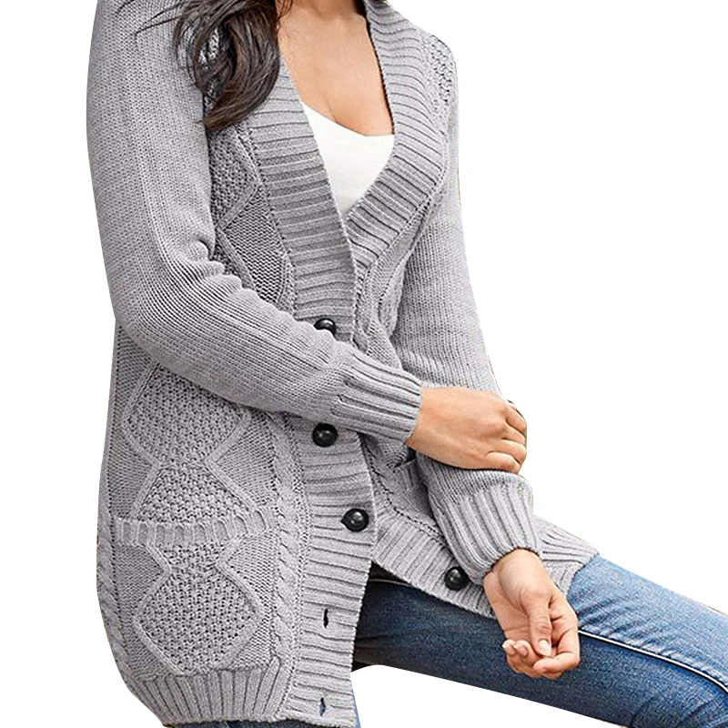 Women Knit Short Cardigan Long Sleeve Sexy V-Neck Casual Warm Loose Button Sweater