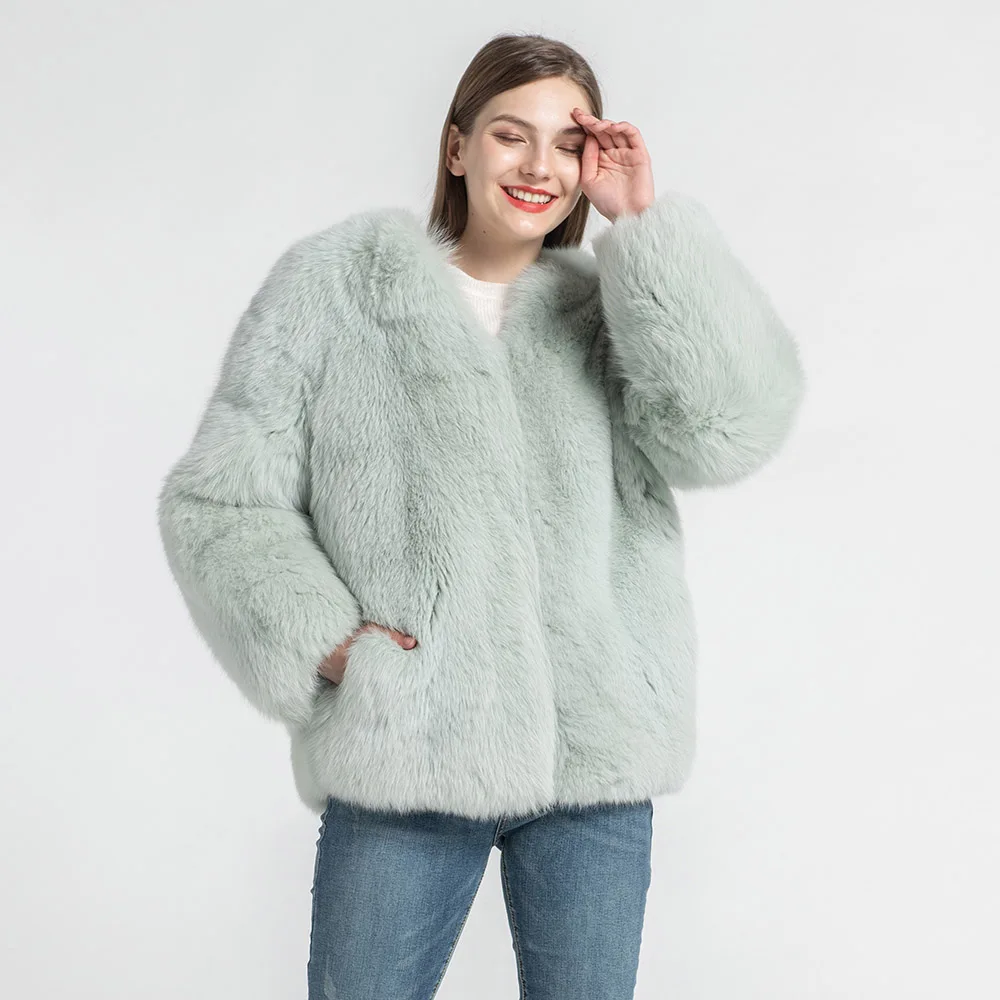 Turquoise Роскошное Женское пальто из натурального меха, куртка из натурального Лисьего меха, модная женская теплая верхняя одежда S7565 - Цвет: Turquoise