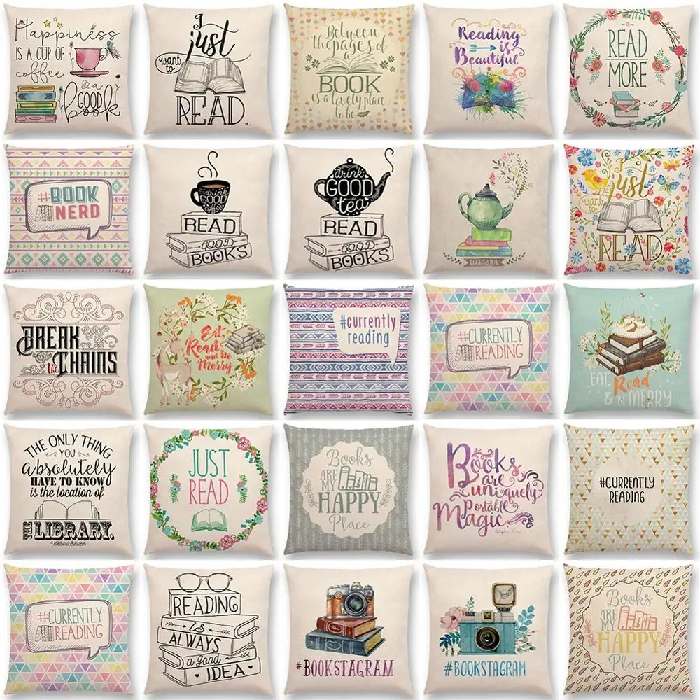 

New Coffee Book Letter Pillowcase Linen Seat Cushion Cover Sofa Guestroom Home Decorative Pillow Case Square 45*45 cm