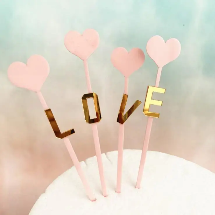 pink love Свадебный кекс акриловое украшение Любовь Сердце розы счастливое украшение для именинного торта юбилей выпечки Десерт торт наилучший Флаг украшения - Color: pink love