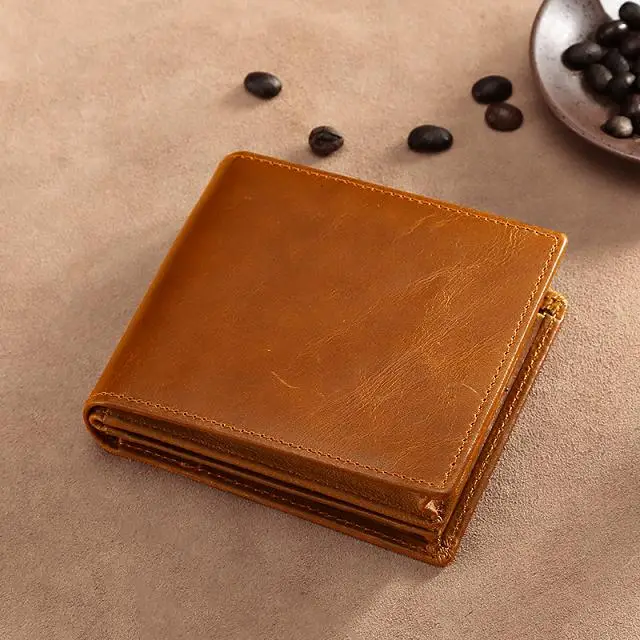 brown Кошельки из натуральной кожи, модные короткие двойные мужские бумажники, повседневный однотонный мужской кошелек с карманом для монет, мужские кошельки MRF74 - Цвет: brown