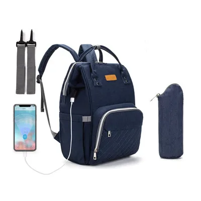 dark blue Сумка для подгузников, USB, для мам, для беременных, модный большой рюкзак для кормления, для путешествий, дизайнерская коляска, детская сумка, Детский рюкзак для ухода за ребенком - Цвет: dark blue