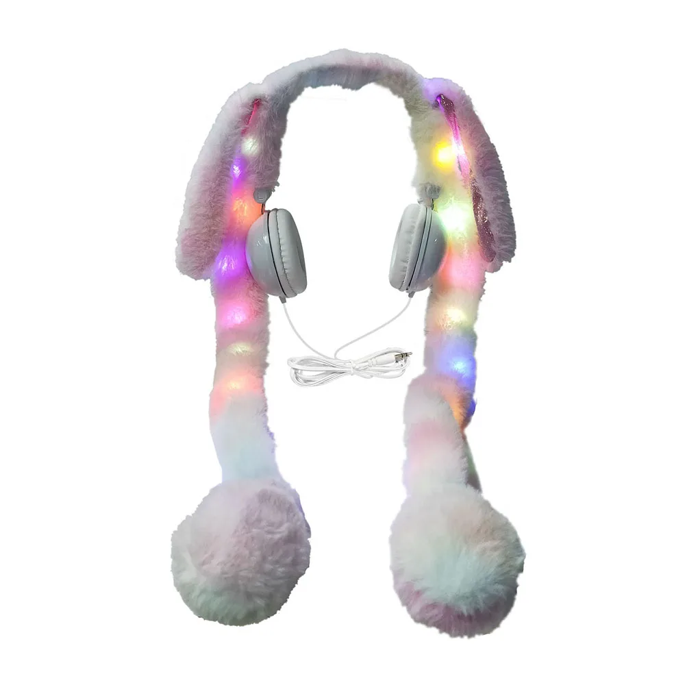 Fun rabbit wire headphone Girl Rabbit Cartoon Headhand With Gift Box Controllable LED Light Head mounted Headset Universal phone