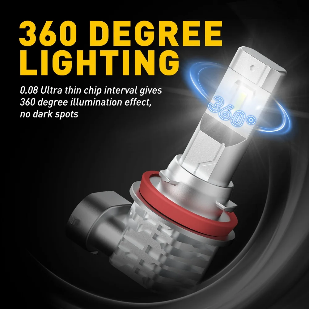 AUXITO CSP LED 자동차 안개등, H11, H10, H8, 9005, 9006, HB4, HB3, 자동 데이티 타임 주행 램프, 노란색, 흰색, 12V, 2 개