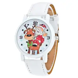 Милые Мультяшные наручные часы для детей, Санта Клаус, унисекс, искусственная кожа, ремешок, аналоговые Кварцевые женские, рождественский