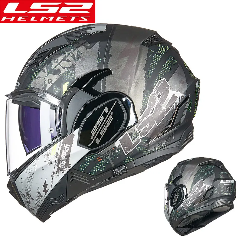 US $312.55 Original LS2 FF900 Valiant II 180Degrees Flip Up Modular KPA Shell Motorcycle Helmet With Antifog Patch Holes Casco Moto Casque