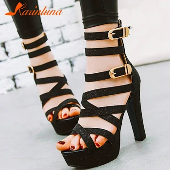 

Karinluna 2020 Fashion Plus Size 32-48 Zip Up Summer Sandals Women Platform High Heels Lady Shoes