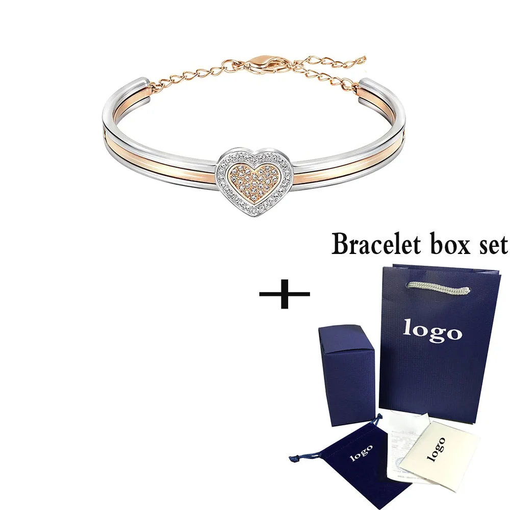 SWA New Cupid Bangle Double Color Heart Combination Elegant Love Pattern Crystal Give Lovers Best Commemorative Gift Set - Metal Color: 1