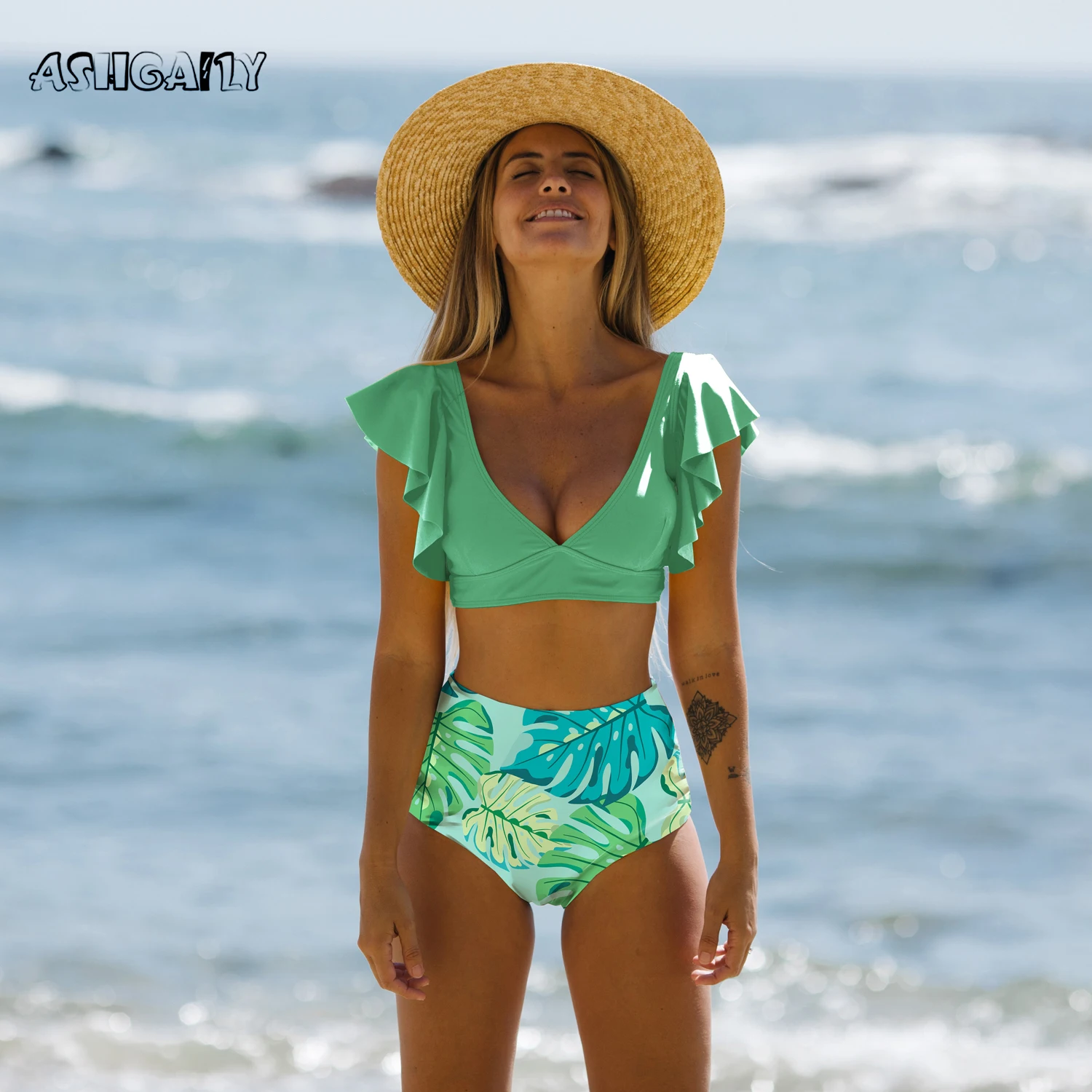 Bikini de cintura para mujer, traje de baño con volantes, conjunto de Bikini con Push-Up, ropa de playa para mujer 2022 - AliExpress Ropa de mujer