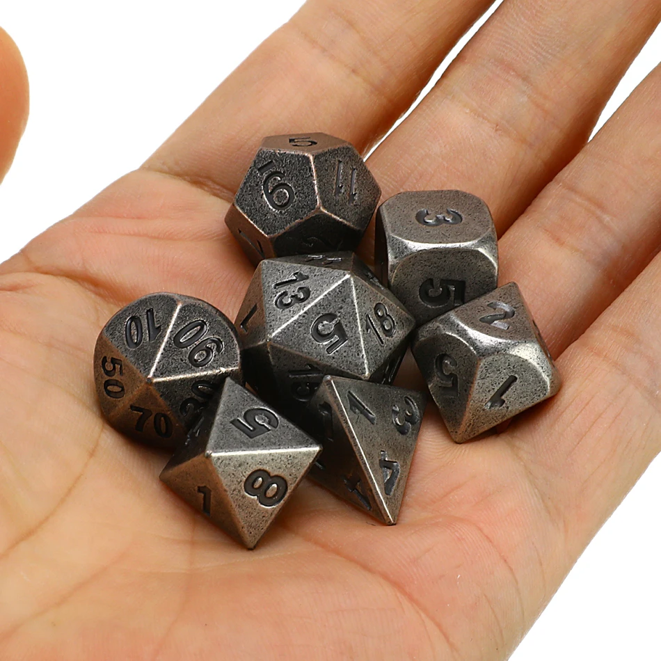 7 шт./компл. металлические кости Ретро Версия многогранные кубики DND RPG ролевые игры с мешком для дома и улицы Семья развлекательная игра