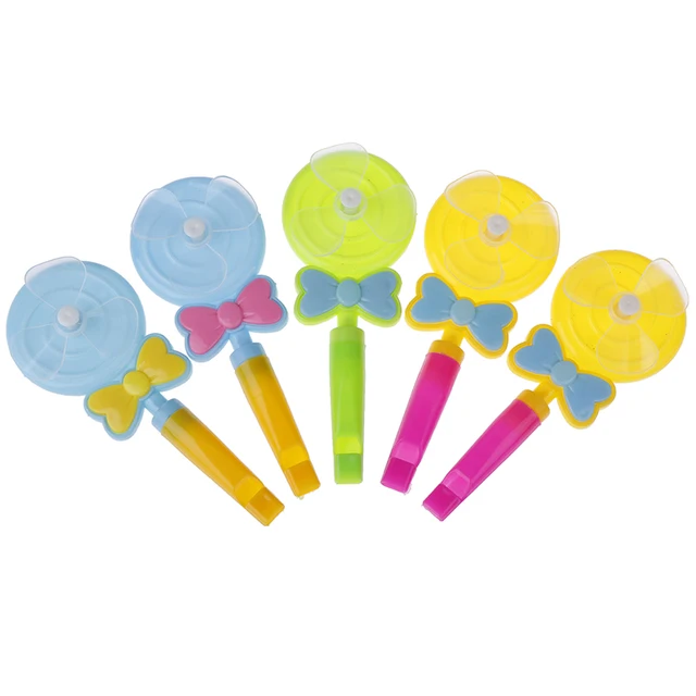 5Pcs Baby Kids Windmill Toy Lollipop Shape Small Windmill Whistle Developmental Outdoor Handle Toys Pinwheel Wind Spinner 2