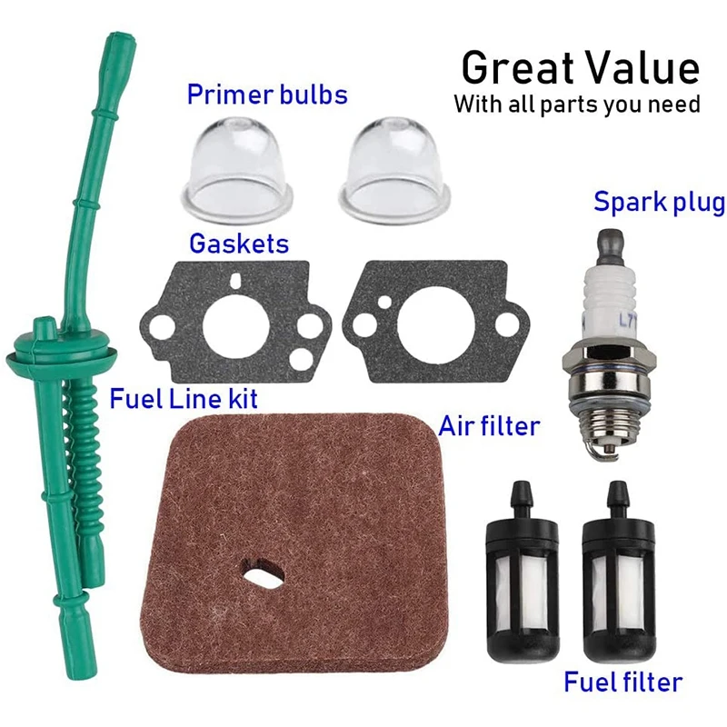 Kit Carburateur Pour Débroussailleuse STIHL FS38, FS55, FS45, Etc. - Compatible C1Q-S97, Avec Joints, Filtre, Bougie, Tuyau