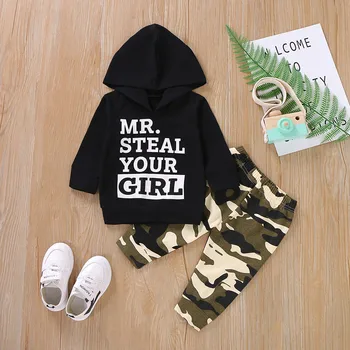 

Toddler Kids Baby Boy clothes ropa niña одежда для новорожденных Letter Hoodie T Shirt Tops Camouflage Pants Clothes Set #4