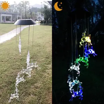 

Solar Power lights Wind Spinner Deer shape LED Lamp Outdoor Hanging Wind Chime Light for Home Garden Lighting Decoration