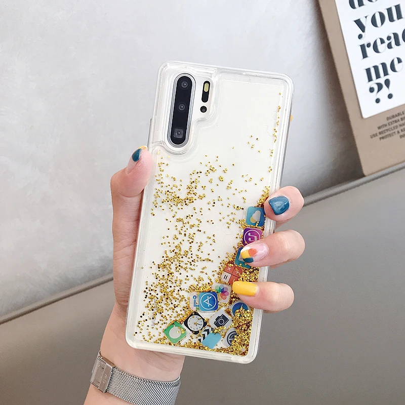 Яркие прозрачные чехлы для huawei P30 P20 Pro Lite Nova 3 3i 4 5 5i PSmart Plus Honor V20 3D App icon Liquid Back Cover