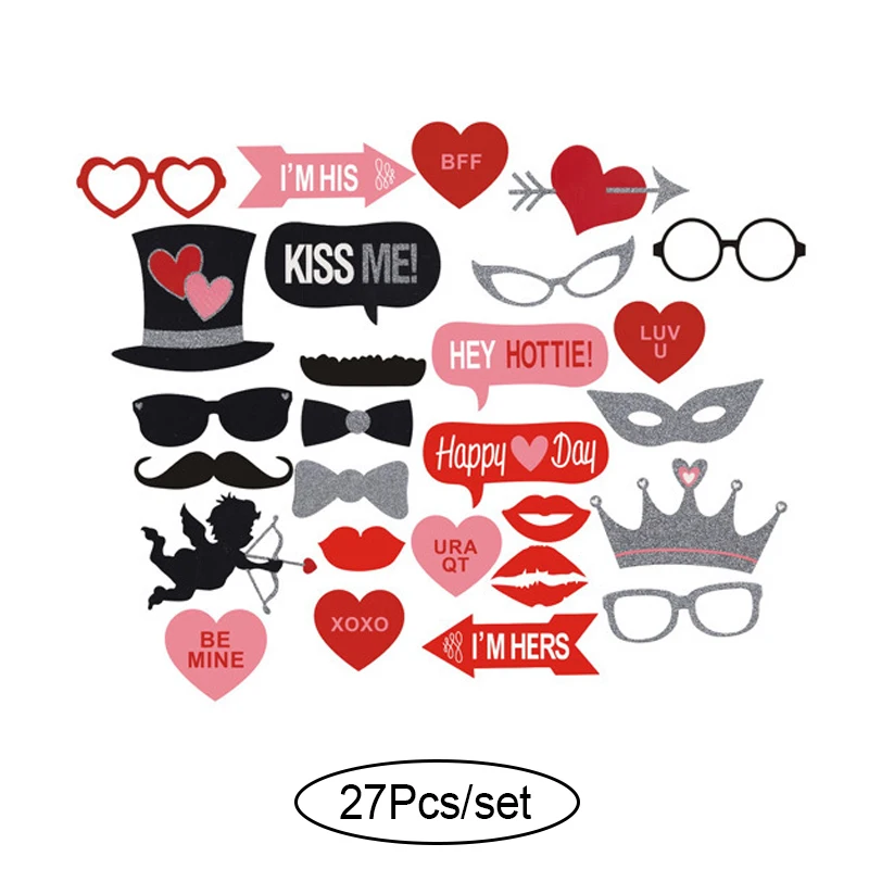 27Pcs set 10-60 шт DIY фото стенд реквизит забавная маска очки Усы губы на палочке День Рождения невесты свадебные украшения вечерние аксессуары - Цвет: 27Pcs set