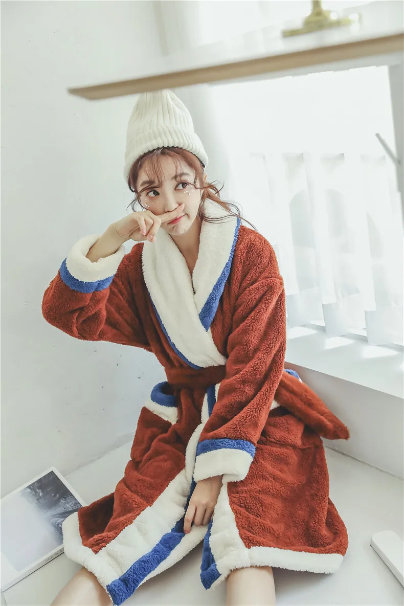 Winter Women Nightgown Three-color Mosaic Coral Velvet Female Long Section Thickening Soft Velvet Pajamas Warm Home Service
