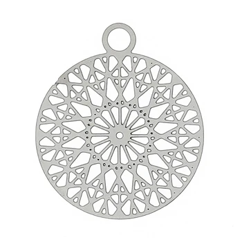 

DoreenBeads Hot Sale Fashion Filigree Stainless Steel Charm Pendants Round Silver Color Flower Hollow Carved DIY 22 x 18mm, 2PCs