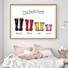 Cuadro en lienzo moderno para decoración del hogar, pósteres e impresiones modulares de alta definición con nombre personalizado, Botas de lluvia para la familia