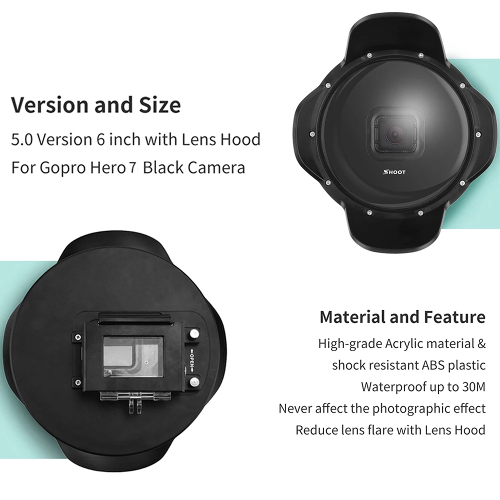 Online SHOOT subacuática Dome puerto para GoPro Hero 7 6 5 negro con flotador Grip funda impermeable lentes parasol Dome Go Pro 6 5 7 accesorio
