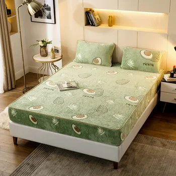 

3pc/Set Flannel Bed Sheets Elastic Bed Sheet Set Fitted Sheet Velvet Mattress Cover King Size Bed Linen Bedspread + Pillowcases