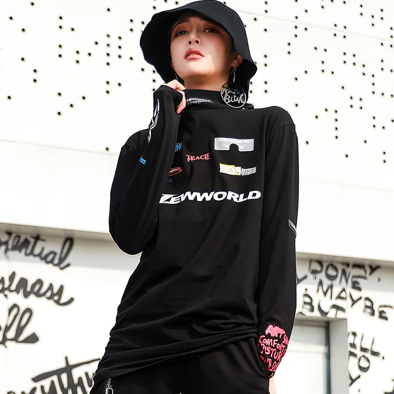 Max LuLu корейские модные женские футболки с принтом в стиле панк, женские длинные хлопковые футболки, зимние повседневные топы с высоким воротом размера плюс