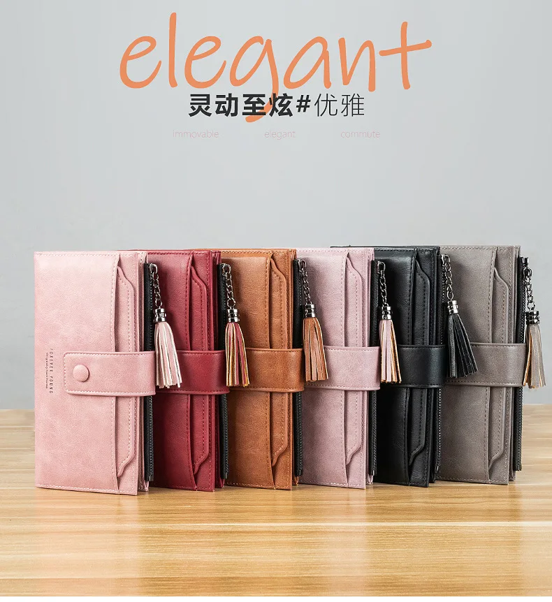 Hot Sale Women Clutch Leather Wallet New Female Tassel Wallet Women Zipper Long Purse Strap Money Bag Purse For Girl Simple