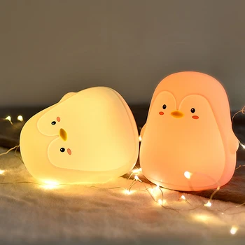 

Penguin Silicone Touch Sensor Night Light Rechargeable 7 Colors USB Charging LED Night Lamp For Children Baby Christmas Gift