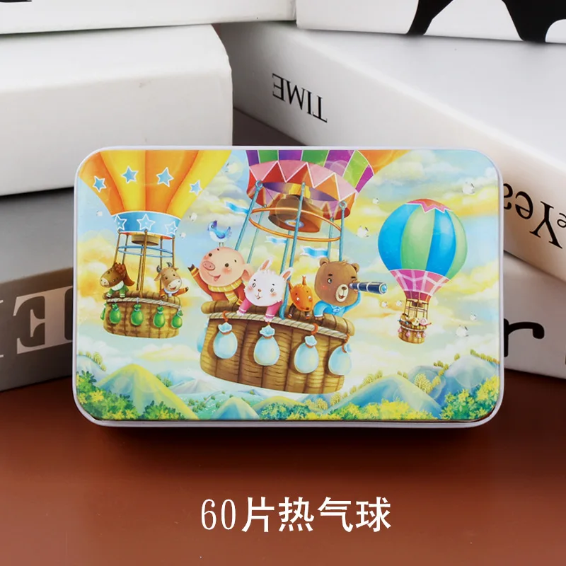 60 Pieces/Set Cartoon Story 3D Wooden Puzzle Jigsaw Early Educational Toys For Children Kids Christmas Gift With Iron Box Gift - Цвет: Design11