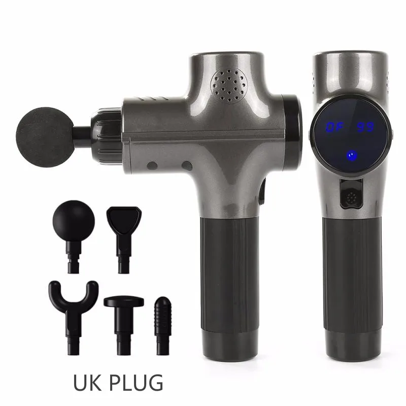 20 Gear LCD Electronic Therapy Muscle Massage Guns Deep Tissue Massage gun Body Relaxation Pain Relief Massager with 4 Heads - Цвет: UK PLUG
