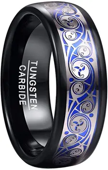 

Men's 8mm Tungsten Carbide Ring with Blue Background Triple Spiral Pattern Inlaid Tungsten Ring Comfort Fit Size 7-12