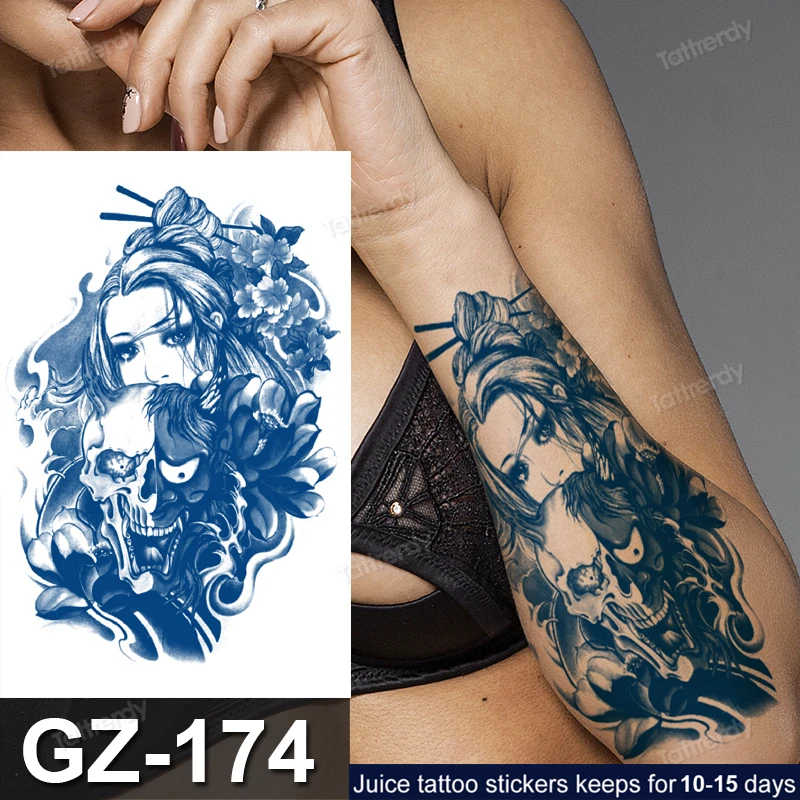 Long Lasting Juice Ink Temporary Tatoo For Women Men Armband Tattoo Sleeve Skull Japanese Geisha Carp Fish Lotus Tattoo Designs Temporary Tattoos Aliexpress