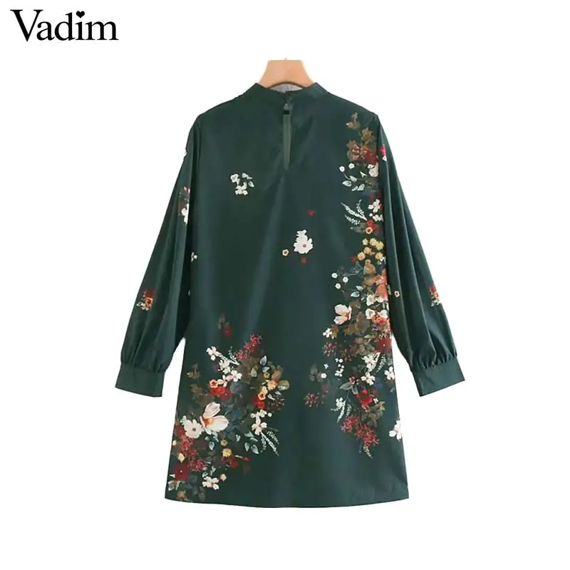 Vadim women elegant floral print mini dress straight style long sleeve pockets female retro stylish dresses vestidos QC910