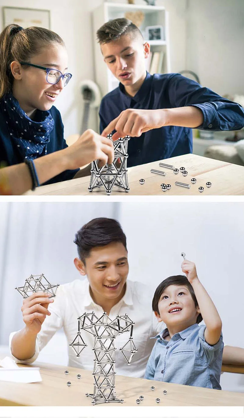 Magnetic Building Blocks Magnetic Designer Sticks& Steel Balls Magnet Constructor Toys For Children Adults Stress Relief Toys