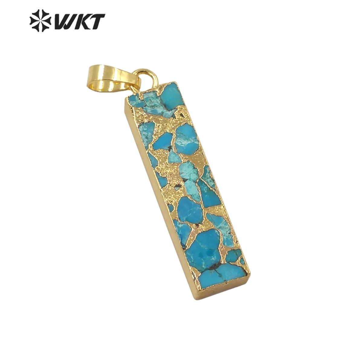 WT-P1697 조달 긴 자연 구리 청록색 펜던트 오래된 도금 사각형 펜던트 간단한 사각형 블루 돌 펜던트