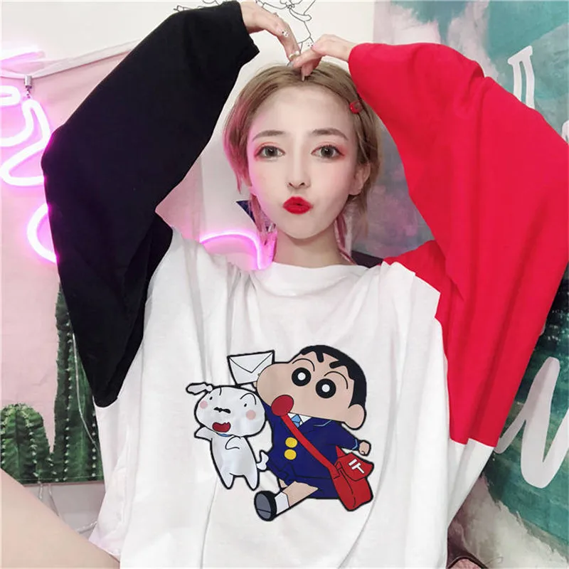 Anime Tshirt Streetwear Crayon Shin chan T-Shirts Men Womens Cute Shin-chan cartoon T Shirts Kawaii Long Sleeve Tshirt Girls