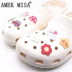 Breloques en acrylique croco, 10 pièces/lot, accessoires de dessin animé soleil arc en ciel fleur chaussures décorations de styliste pour enfants jibz cadeaux de fête de noël 